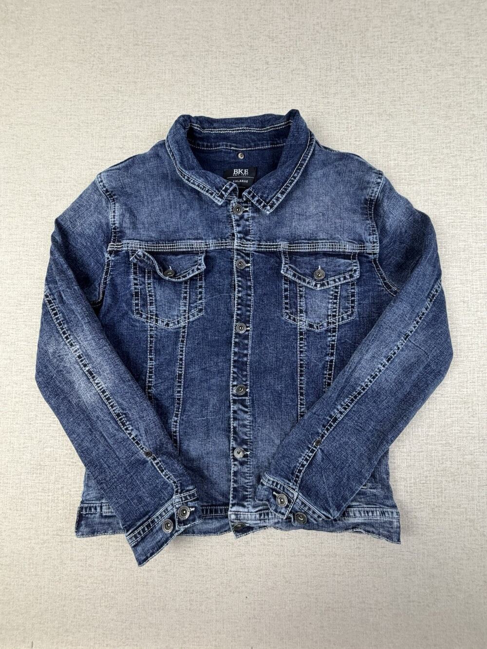 BKE Denim Trucker Jacket Men’s XXL Blue Acid Wash Stretch Jean Jacket